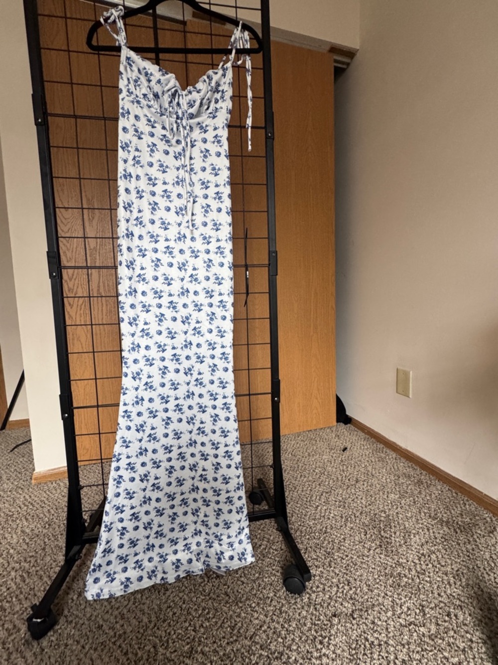 White Maxi Dress with Blue Floral Print